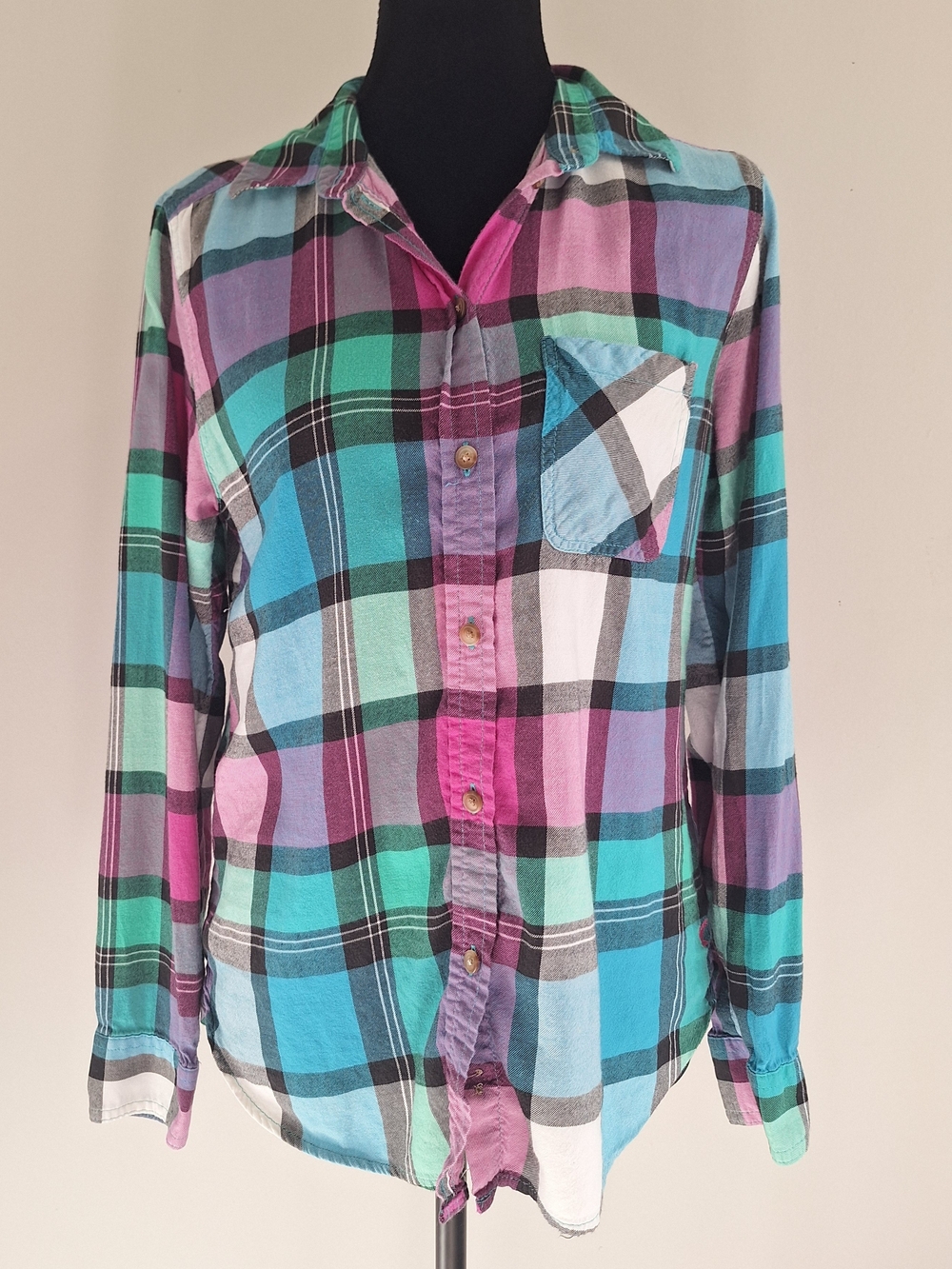 American Eagle Outfitters Vintage Boyfriend Multicolor Plaid Button-Up Shirt